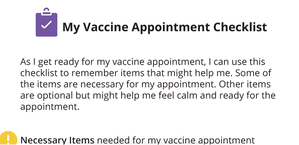 Image with Link for a PDF of a checklist to be prepared for a vaccine appointment